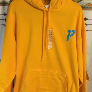 Yellow Men's Pullover Hoodie with Blue Logo